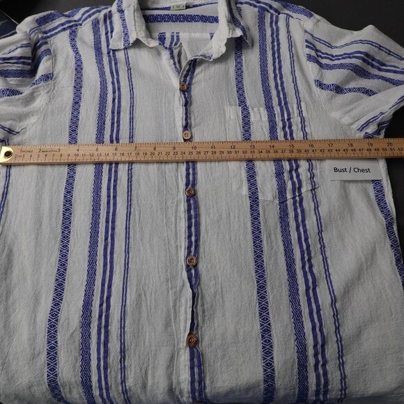 Womens Top Small Blue White Sheer Woven Coastal Cool Artsy Boho Oversized - Picture 7 of 11